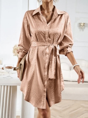 Animal Pattern Satin Shirt Dress