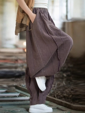 Harem Ramie Blend Pants with Frill Straps