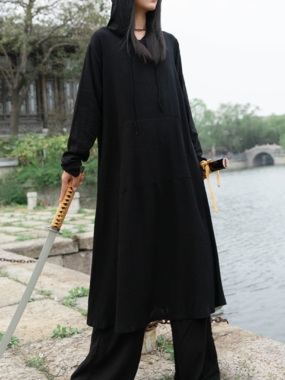 Linen Blend Hooded Robe