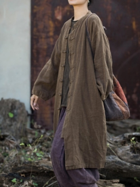 Long Open Robe with Ethnic Buttons