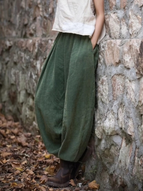 Harem Ramie Loose Pants with Side Pockets