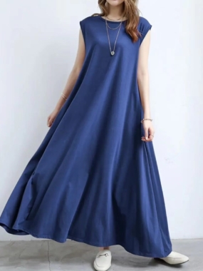 Cap Sleeves Combed Cotton Wide Maxi Dress