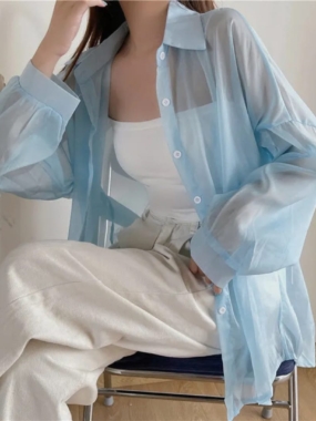 Drop Sleeve Sheer Chiffon Blouse