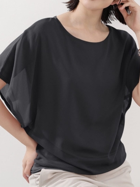 Chiffon Batty Crew Neck Top