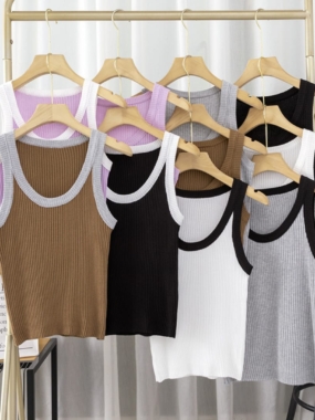 Color Blocking Ribbed Tank Top for Women