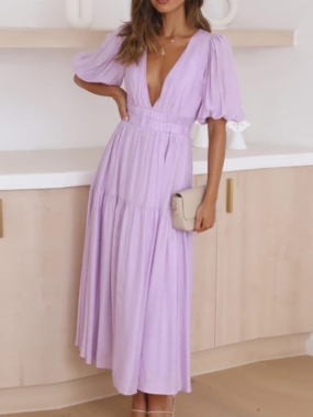 Tiered Maxi Dress with Puffed Sleeves