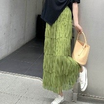 Long Tiered Fringed Maxi Skirt