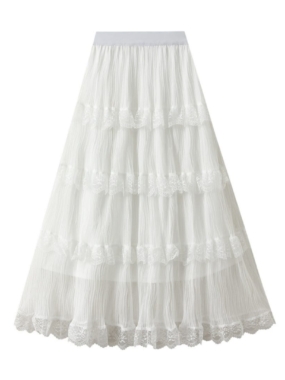 Layered Pleated Chiffon Skirt with Lace