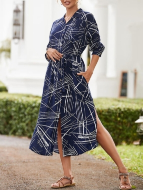 bstract Print Summer Button-Up Dress