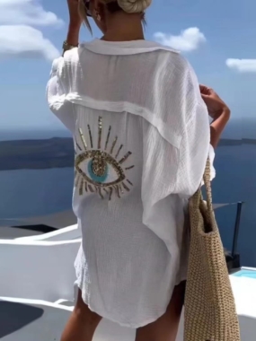 Loose Blouse with Beaded Eye on the Back