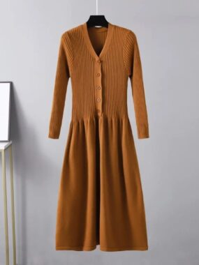 V-Neck Knitted Midi Dress