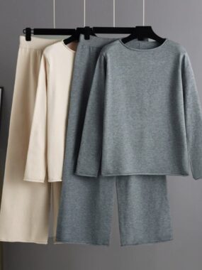 Casual Round Neck Sweater with Pants