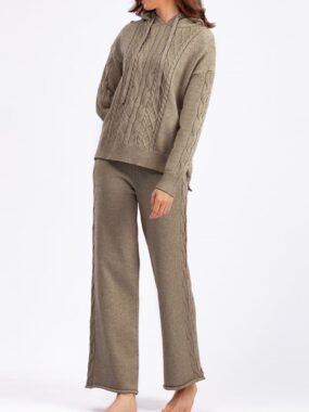 Hooded Cable Knit Sweater with Pants