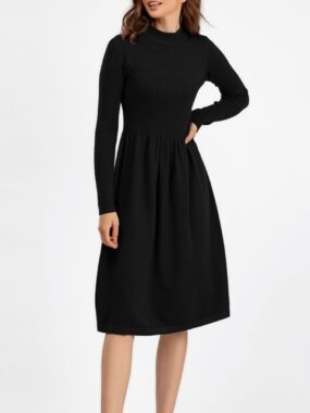 Low Turtleneck Long Sleeve Knitted Dress
