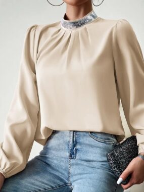 Long Sleeve Sequin Collar Blouse