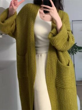 Long Knitted Cardigan with Wide Sleeves