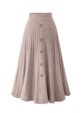 Loose Fit A-Line High Waist Pleated Woolen Skirt