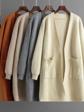 Thick Mid Length V-neck Open Cardigan