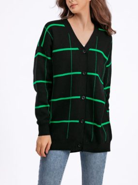 Plaid Knitted Loose Fit Cardigan