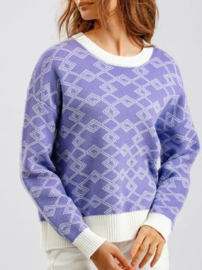 Long Sleeve Round Neck Aztec Pattern Sweater