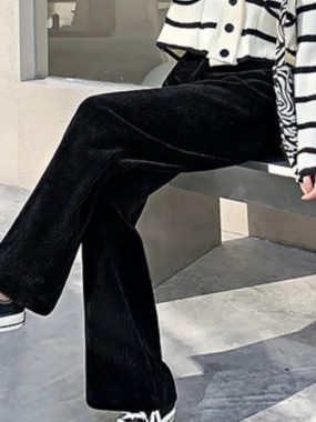 Loose Ribbed Waistband Wide Leg Pants