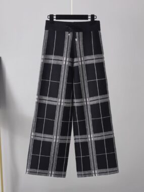 Retro Plaid Wide Leg Knitted Pants