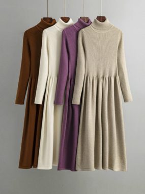 Long Sleeve Turtleneck Knit Midi Dress