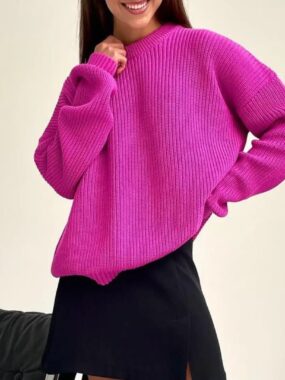 Round Neck Ribbed Sweater