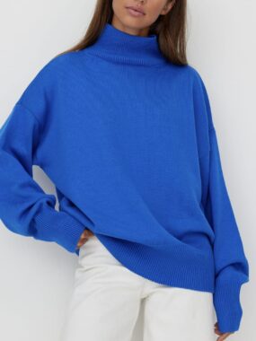 Thick Ribbed Colorful Half Turtleneck Sweater