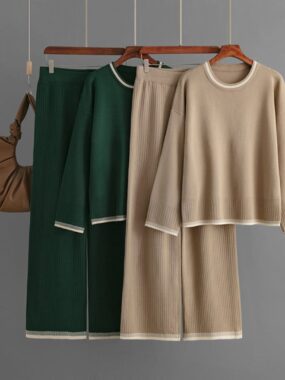 Brimmed Sweater and High Waist Wide Legged Pants