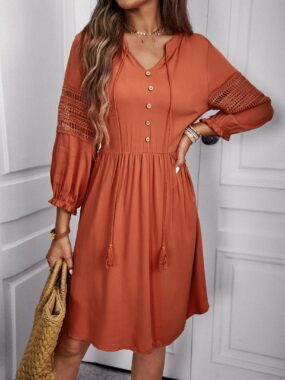 Lace-up V-Neck Midi Dress