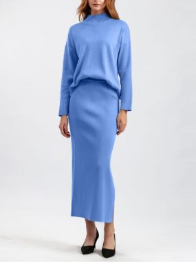 Knitted Sweater & Long Skirt with Side Slit