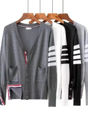 Open Buttoned Cardigan with Wide Stripes