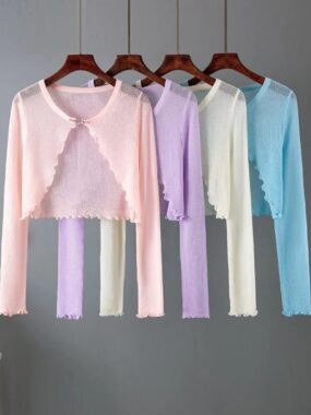 Frilled Hems Seethrough Solid Cardigan