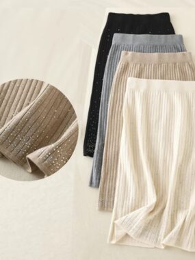 Ribbed Midi Knitted & Beaded Skirt