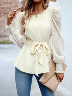 Round Neck Long Sleeve Blouse