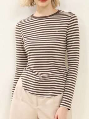 Striped Round Neck Navy Style Top