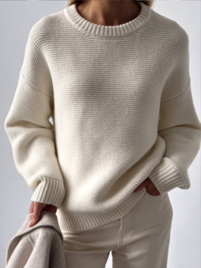Thick Ribbed Wide Crew Knit Sweater