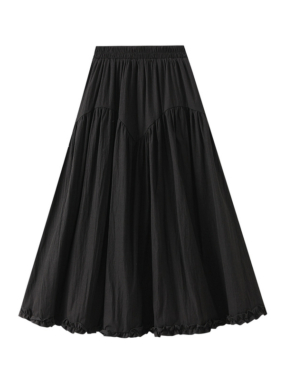 A-line Paneled Floucy Skirt with Ruffled Hem