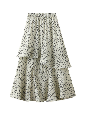 Floral Dotted Asymmetrical Long Skirt