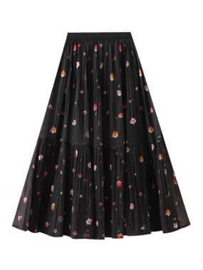 Tiered Pleated Tulle Skirt Two-Sided Floral vs Plain