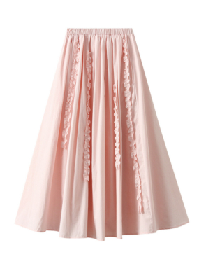 Midi Skirt with Striped Ruffled Details