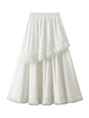Midi Asymmetrical Layer Skirt with a Lace Hem