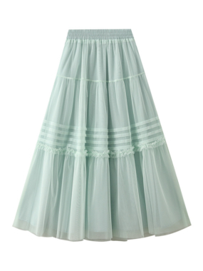 Elegant Sheer Midi Skirt with Striped Details