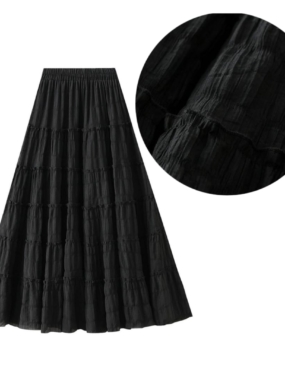 Crinkled Cloth Layered Midi Skirt