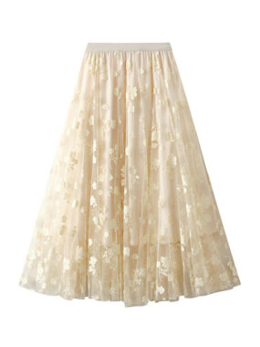 Midi Skirt with Floral Embossed Applique