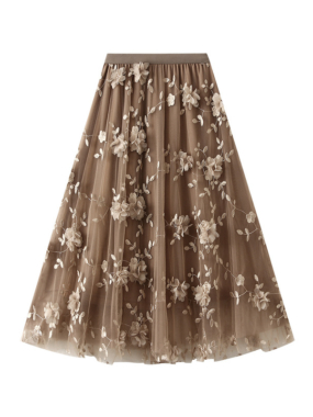 Lacy Floral Midi A-line Skirt