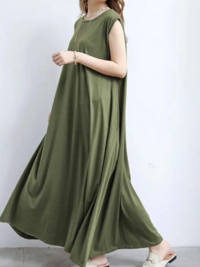 Long Sleeveless Comfy Combed Cotton Dress