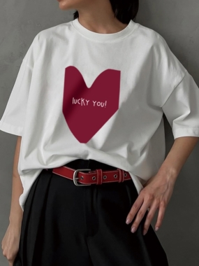 Oversized Tee with Big Heart Print