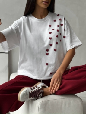 One-Side Full Small Hearts Prints Tee